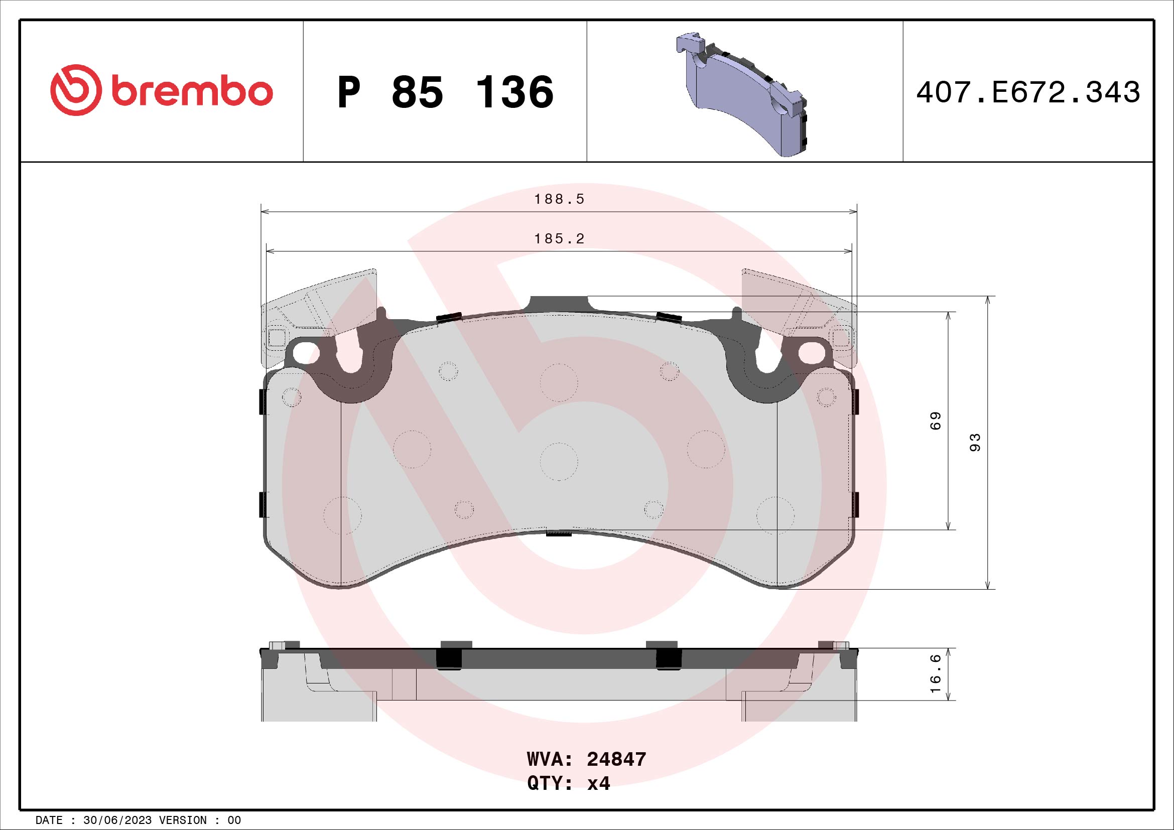 A.B.S. P 85 136 BREMBO BREMSBELÄGE, RICHTUNGSGEBUNDEN Bremsbelagsatz, Scheibenbremse